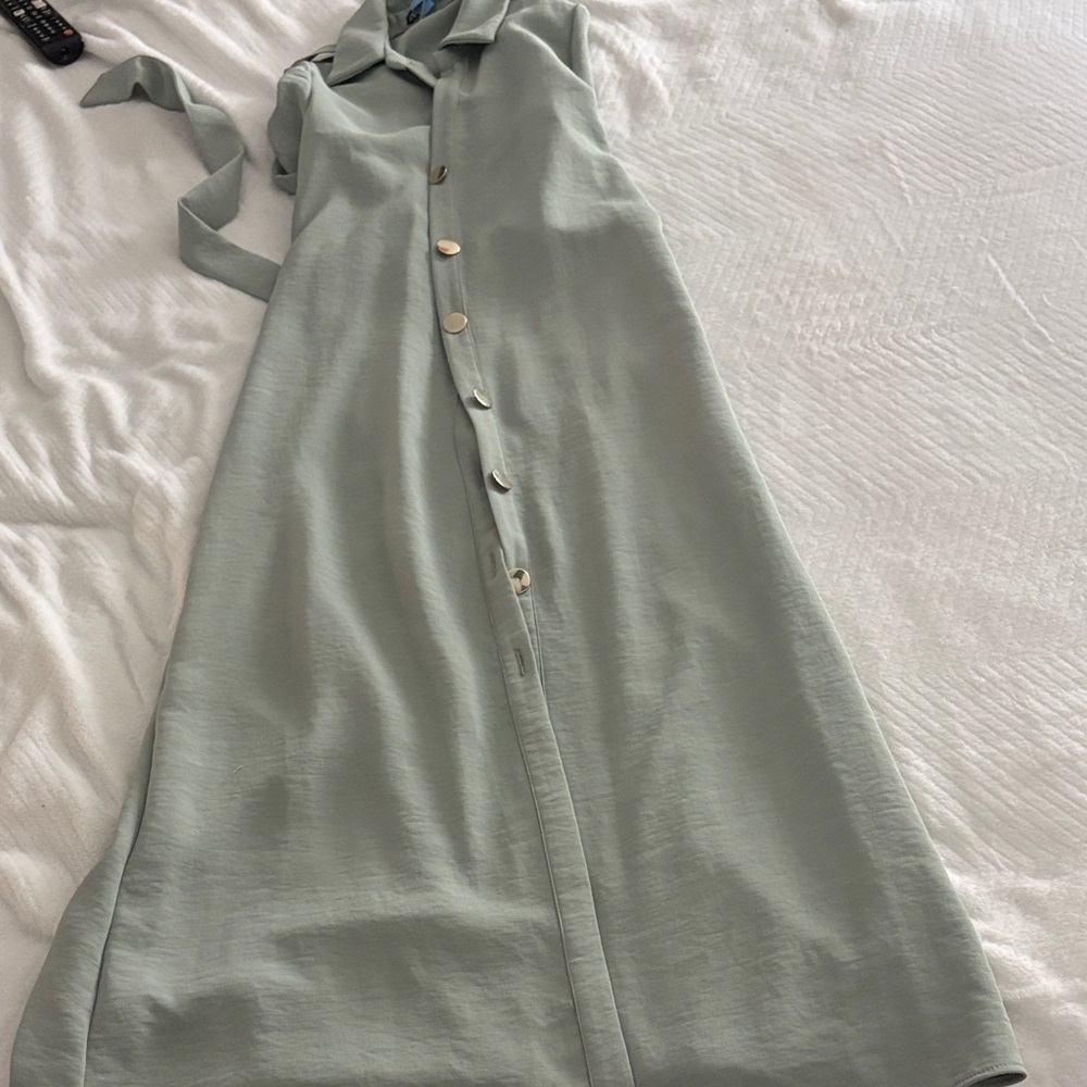 Zara Sage Green Button-Down Maxi Dress